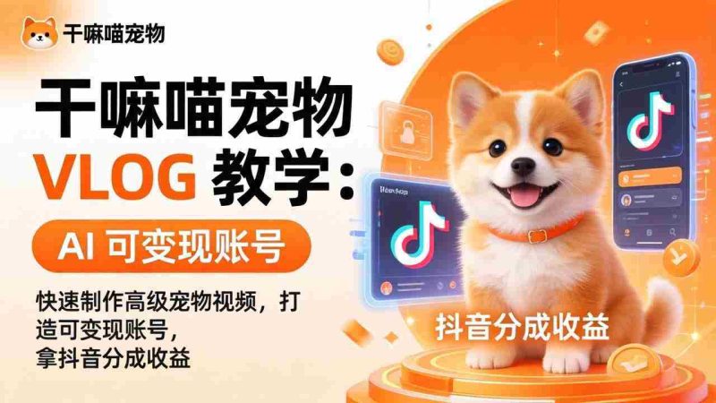 （17888期）干嘛喵宠物 VLOG 教学：AI 快速制作高级宠物视频，打造可变现账号，拿抖音分成收益-有道网创