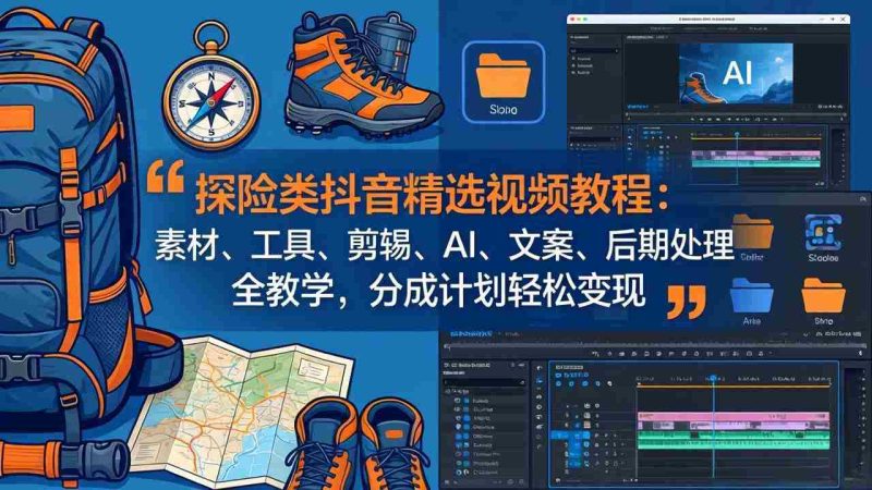 （17994期）探险类抖音精选视频教程：素材、工具、剪辑、AI、文案、后期处理全教学，分成计划轻松变现-有道网创