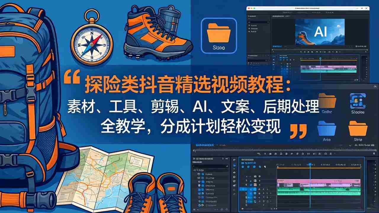 （17994期）探险类抖音精选视频教程：素材、工具、剪辑、AI、文案、后期处理全教学，分成计划轻松变现-有道网创