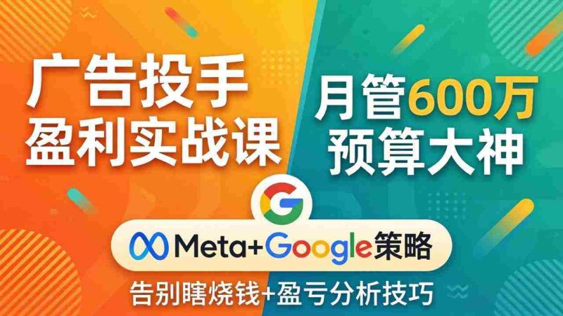 （17925期）广告投手盈利实战课：月管600万预算大神，带你告别瞎烧钱，Meta+Google策略+盈亏分析-有道网创