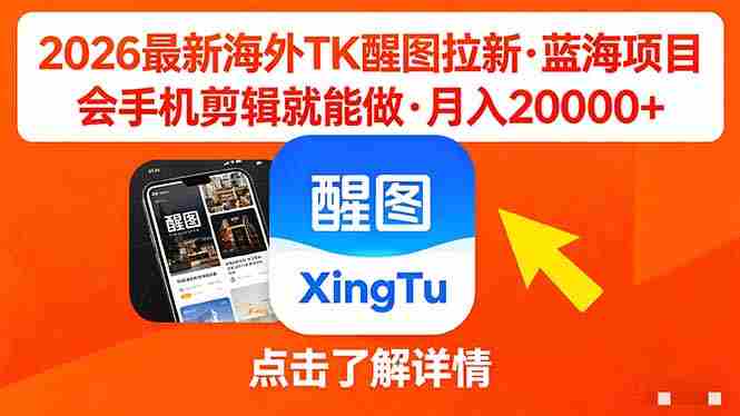 （18112期）26年最新海外Tk醒图拉新，蓝海项目，会手机剪辑就可以做，月入20000＋-有道网创