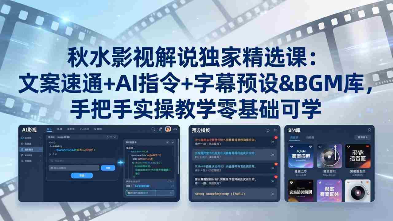 （18080期）秋水影视解说独家精选课：文案速通+AI指令+字幕预设+BGM库，手把手实操教学零基础可学-有道网创
