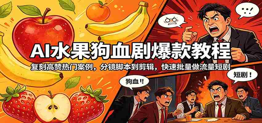 AI水果狗血剧爆款教程：复刻高赞热门案例，分镜脚本到剪辑，快速批量做流量短剧-有道网创