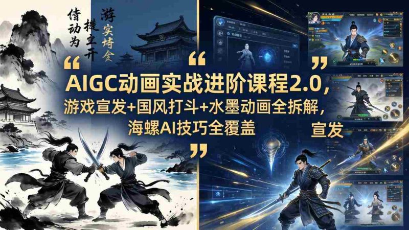 (18235期)AIGC动画实战进阶课程2.0,游戏宣发+国风打斗+水墨动画全拆解,海螺AI技巧全覆盖-有道网创