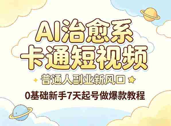 AI治愈系卡通短视频，普通人副业新风口，0基础新手7天起号做爆款教程-有道网创