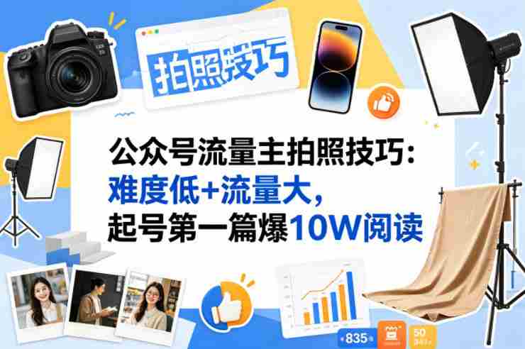 公众号流量主之拍照技巧赛道，难度低+流量大，起号第一篇就爆了10w阅读-有道网创