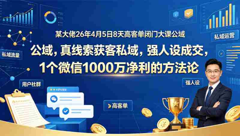 某大佬26年4月5日8天高客单闭门大课公域，真线索获客私域，强人设成交，1个微信1000W净利的方法论-有道网创