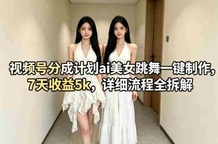 视频号分成计划ai美女跳舞一键制作，7天收益5k，详细流程全拆解-有道网创