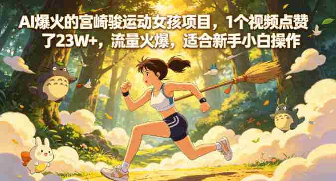 AI爆火的宫崎骏运动女孩项目，1个视频点赞了23W+，流量火爆，适合新手小白操作【详细拆解】-有道网创