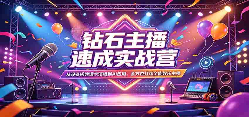 钻石主播速成实战营：从设备搭建话术演唱到AI应用，全方位打造全能娱乐主播-有道网创