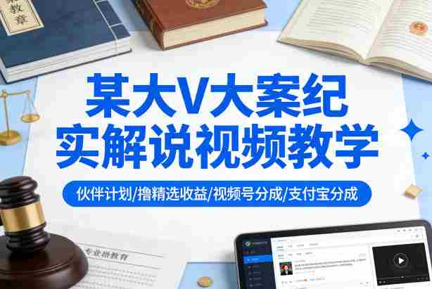 某大V大案纪实解说视频教学，可做伙伴计划、撸精选收益，视频号和支付宝分成计划均可-有道网创