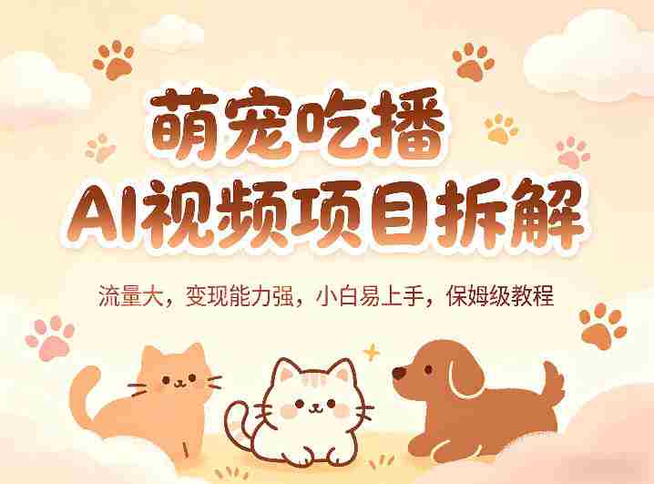 萌宠吃播AI视频项目拆解，流量大，变现能力强，小白易上手，保姆级教程-有道网创