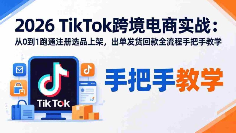 （17850期）2026TikTok跨境电商实战：从0到1跑通注册选品上架，出单发货回款全流程手把手教学-有道网创