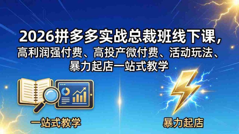 （18224期）2026拼多多实战总裁班线下课，高利润强付费、高投产微付费、活动玩法、暴力起店一站式教学-有道网创