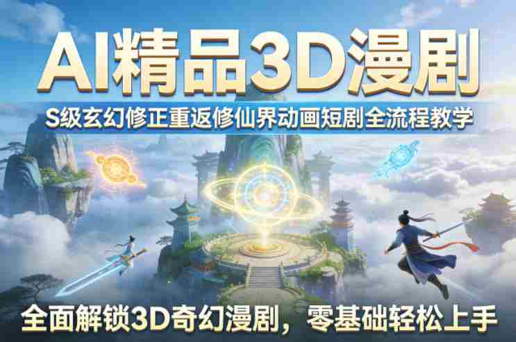 AI精品3D漫剧S级玄幻修正重返修仙界动画短剧全流程教学，全面解锁3D奇幻漫剧，零基础轻松上手-有道网创