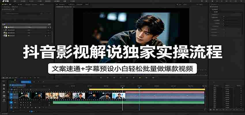 抖音影视解说独家实操流程，文案速通+字幕预设小白轻松批量做爆款视频-有道网创