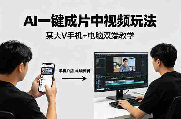 AI一键成片中视频玩法，某大V中视频教学（手机+电脑）-有道网创