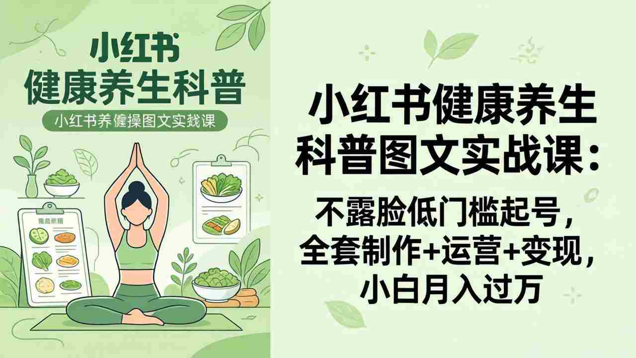 （18033期）2026小红书健康养生科普图文实战课：不露脸低门槛起号，全套制作+运营+变现，小白月入过万-有道网创
