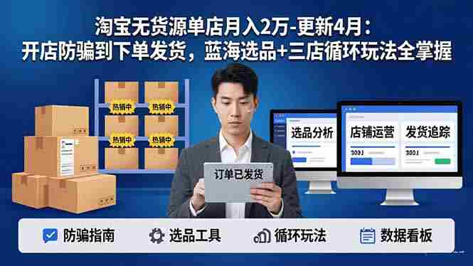 (18188期)淘宝无货源5.0单店月入2万-更新4月:开店防骗到下单发货,蓝海选品+三店循环玩法全掌握-有道网创
