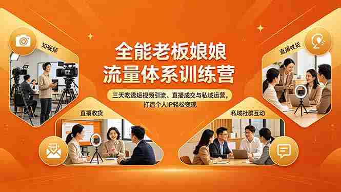 (18187期)全能老板娘流量体系训练营,三天吃透短视频引流、直播成交与私域运营,打造个人IP轻松变现-有道网创