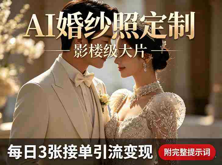 AI婚纱照定制影楼级大片，每日3张接单引流变现，轻松实现副业增收（附完整提示词）-有道网创