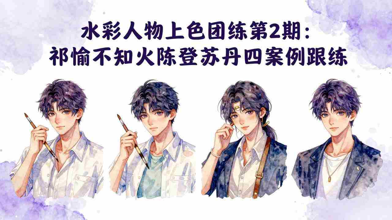 （17954期）水彩人物上色团练第2期：祁煜不知火陈登苏丹四案例跟练，手把手提升绘画能力-有道网创