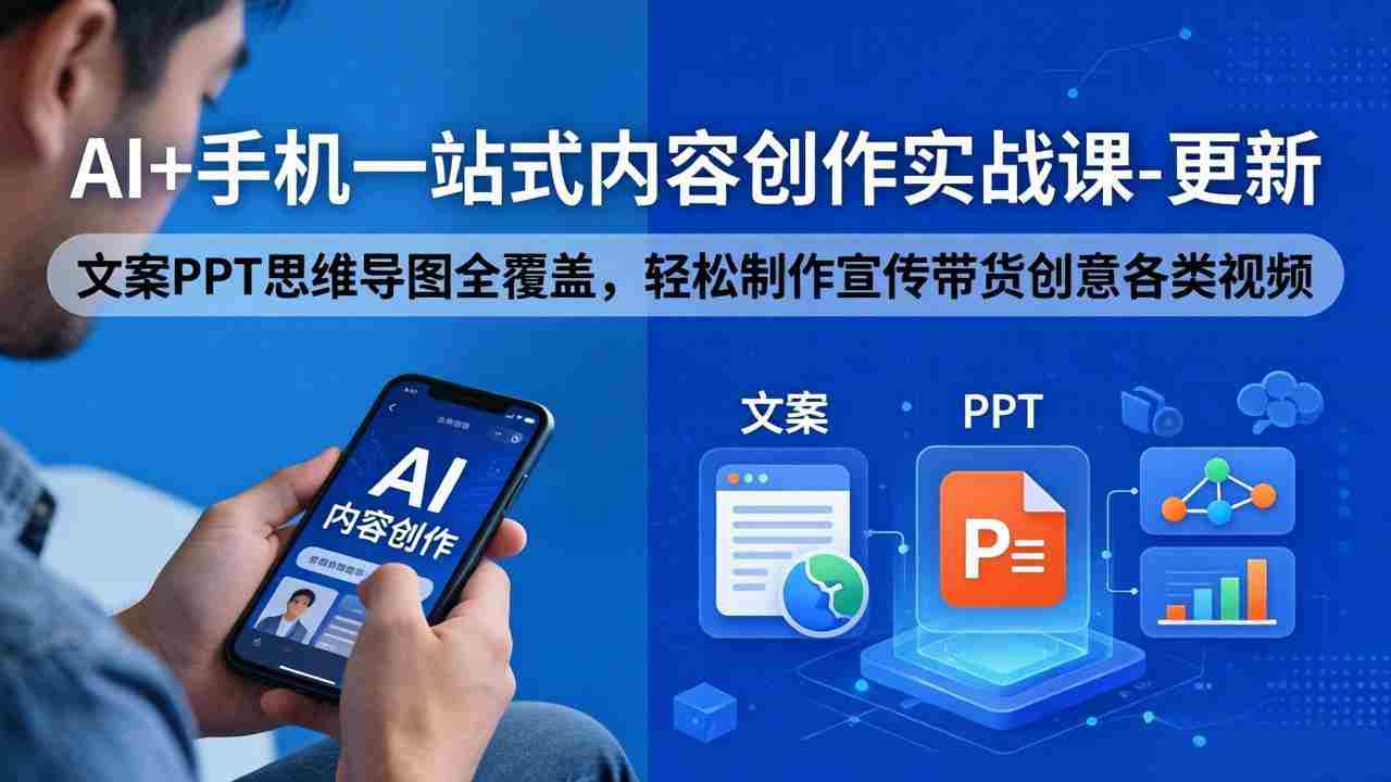 （18204期）AI+手机一站式内容创作实战课-更新，文案PPT思维导图全覆盖，轻松制作宣传带货创意各类视频-有道网创