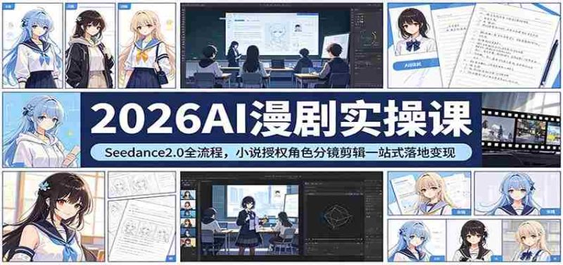 2026AI漫剧实操课：Seedance2.0全流程，小说授权角色分镜剪辑一站式落地变现-有道网创