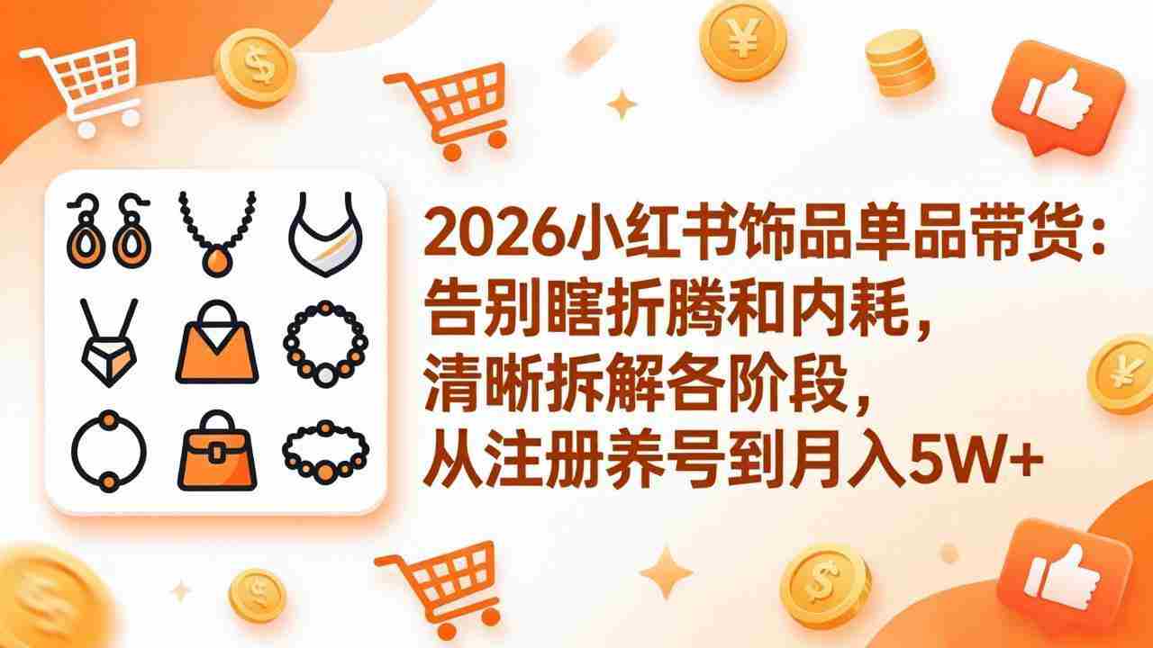 （17861期）2026小红书饰品单品带货：告别瞎折腾和内耗，清晰拆解各阶段，从注册养号到月入5W+-有道网创