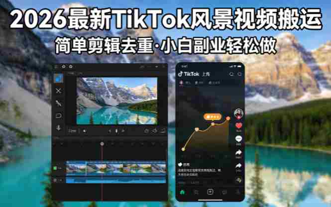 （18001期）2026最新TikTok风景视频搬运简单剪辑去重小白副业月入 8000-有道网创