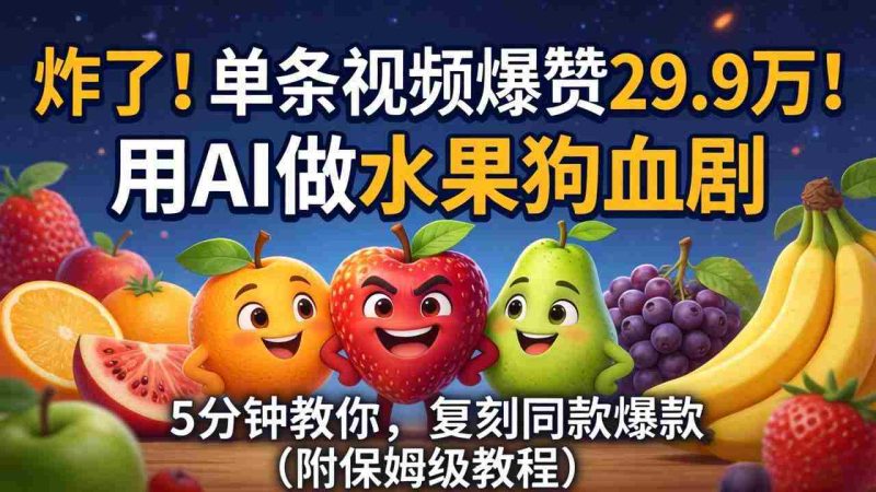 (18206期)炸了!单条视频爆赞 29.9 万!用 AI 做水果狗血剧,5 分钟教你,复刻同款爆款(附保姆级教程)-有道网创