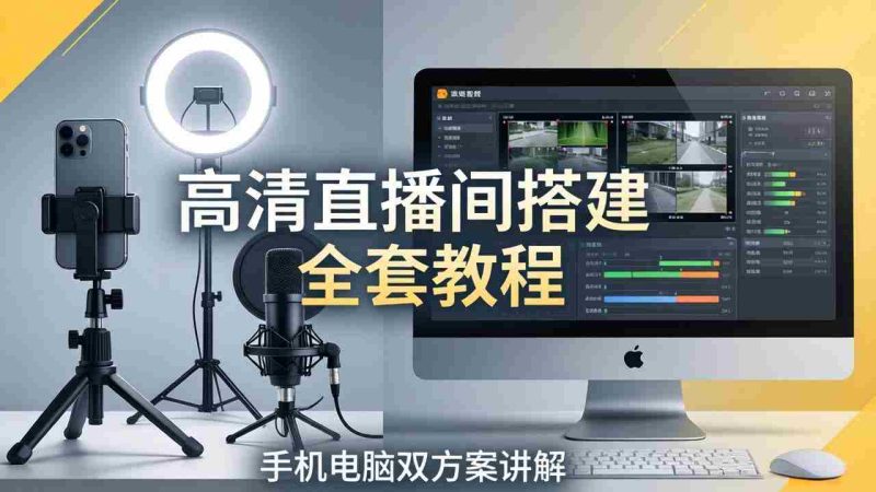 （18104期）高清直播间搭建全套教程，手机电脑双方案讲解，设备选型调试多机位实操教学-有道网创