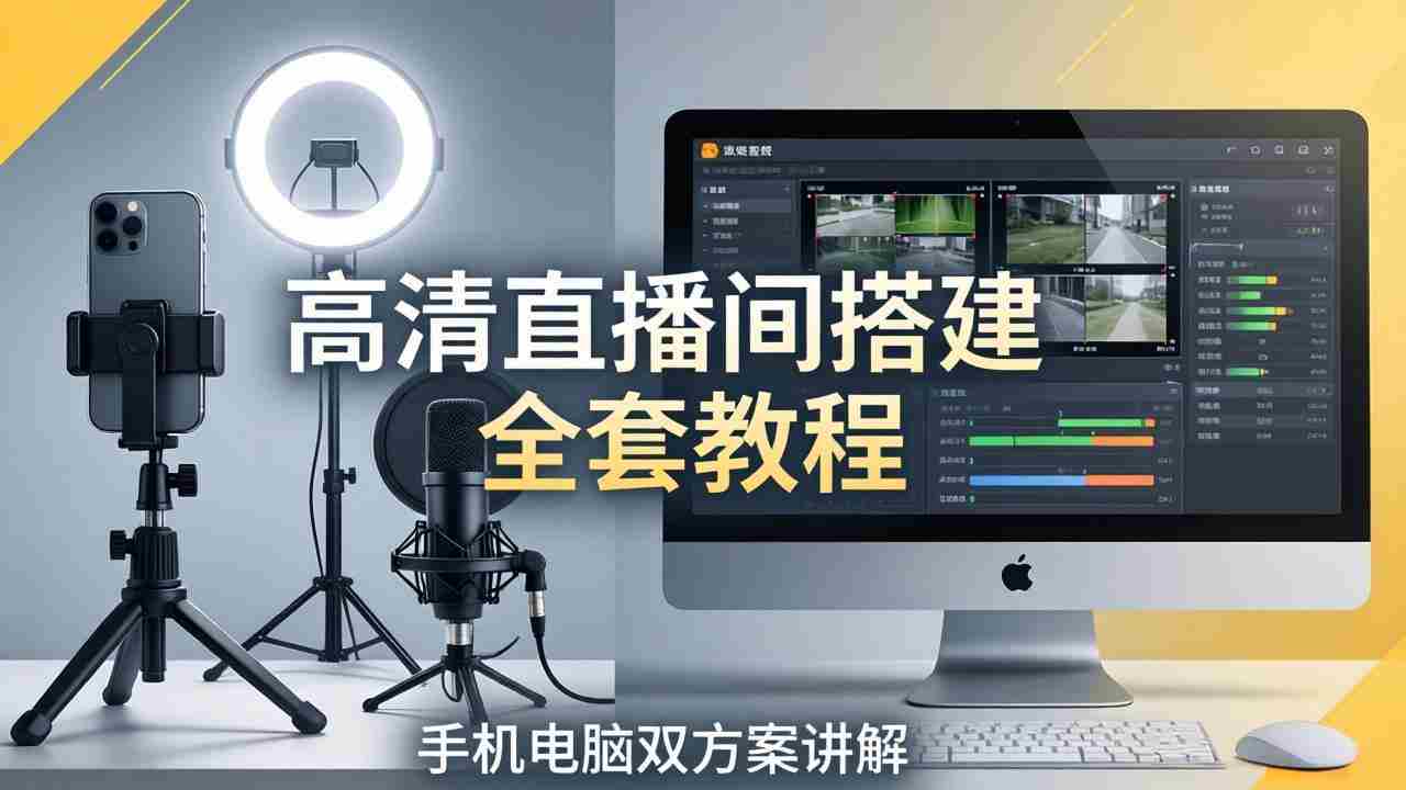 （18104期）高清直播间搭建全套教程，手机电脑双方案讲解，设备选型调试多机位实操教学-有道网创