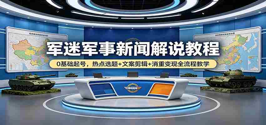 军迷军事新闻解说教程：0基础起号，热点选题+文案剪辑+消重变现全流程教学-有道网创