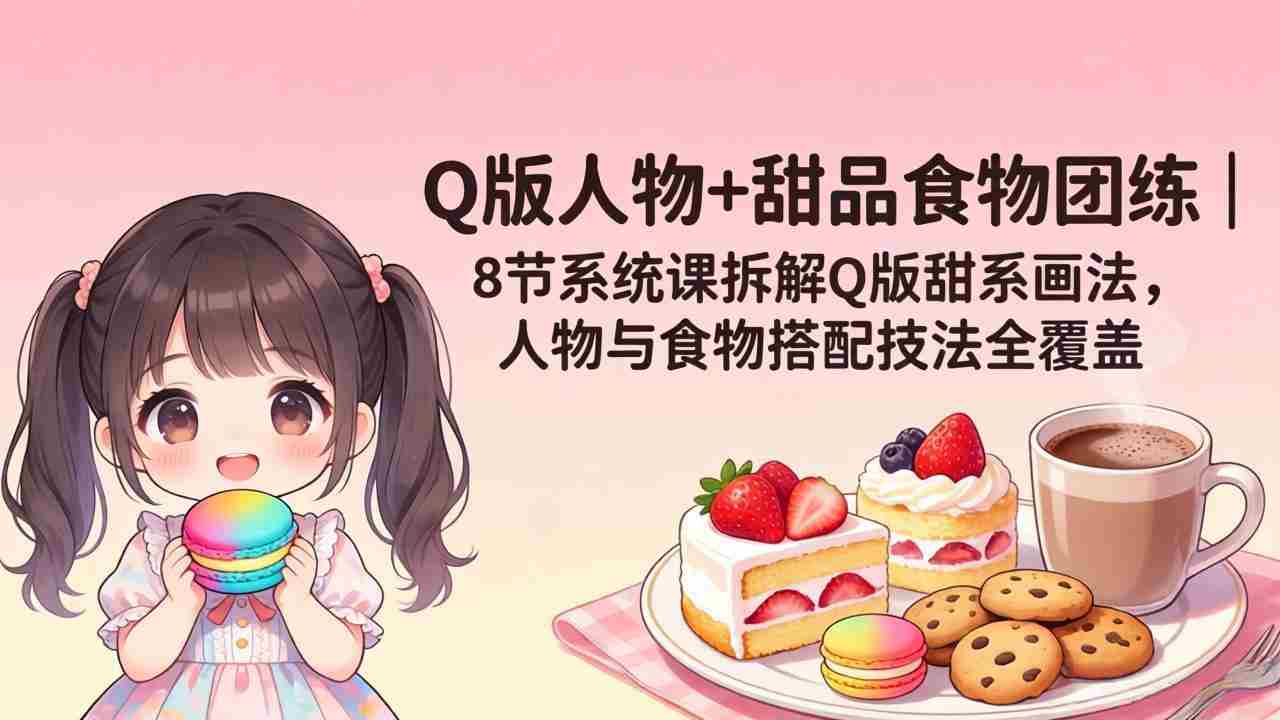 （18037期）Q版人物+甜品食物团练｜8节系统课拆解Q版甜系画法，人物与食物搭配技法全覆盖-有道网创