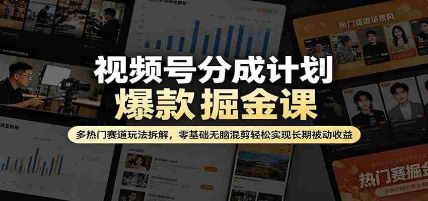 视频号分成计划爆款掘金课：多热门赛道玩法拆解，零基础无脑混剪轻松实现长期被动收益-有道网创