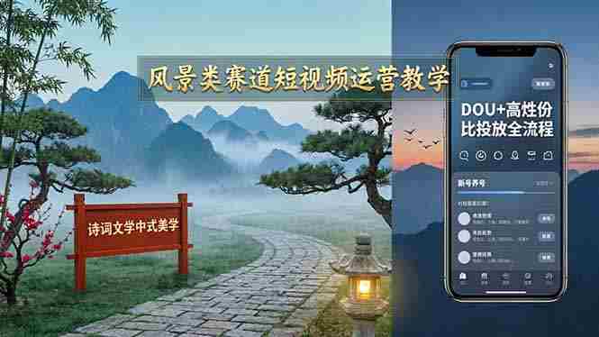 （17992期）风景类赛道短视频运营教学：诗词文学中式美学，新号养号对标账号定位，DOU+高性价比投放全流程-有道网创
