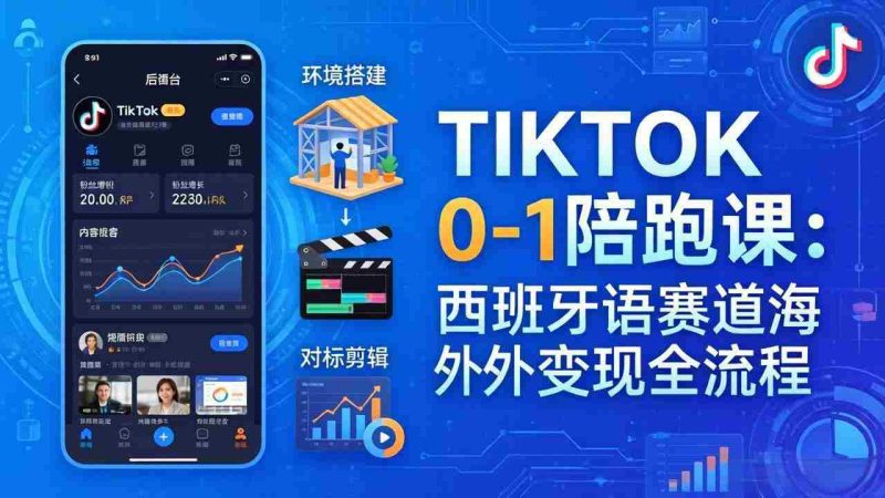 (17908期)TIKTOK 0-1 陪跑课:从环境搭建到刷对标剪辑,西班牙语赛道海外变现全流程-有道网创