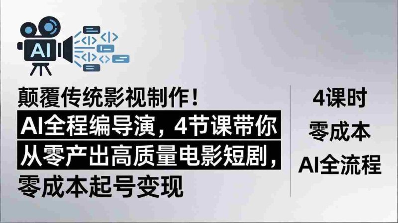 （18134期）颠覆传统影视制作！AI全程编导演，4节课带你从零产出高质量电影短剧，零成本起号变现-有道网创