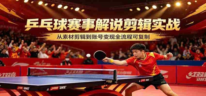乒乓球赛事解说剪辑实战，从素材剪辑到账号变现全流程可复制-有道网创