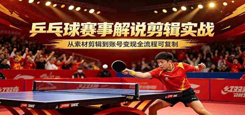 乒乓球赛事解说剪辑实战，从素材剪辑到账号变现全流程可复制-有道网创