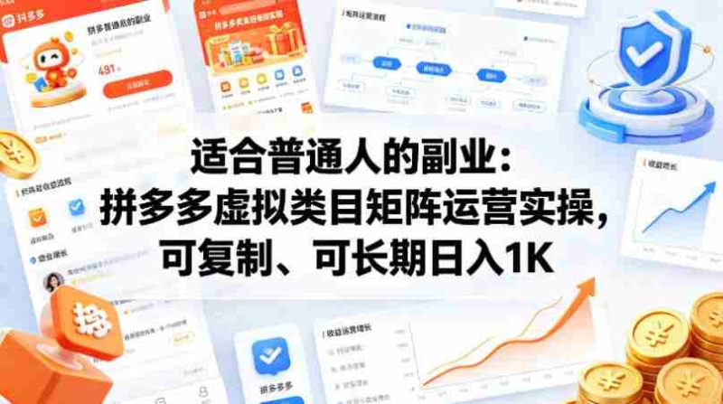 适合普通人的副业：拼多多虚拟类目矩阵运营实操，可复制、可长期日入1K【揭秘】-有道网创