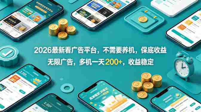 2026最新看广告平台，不需要养机，保底收益，无限广告，多机一天200+，收益稳定【揭秘】-有道网创