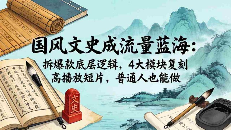 (18227期)国风文史成流量蓝海:拆爆款底层逻辑,4大模块复刻高播放短片,普通人也能做-有道网创