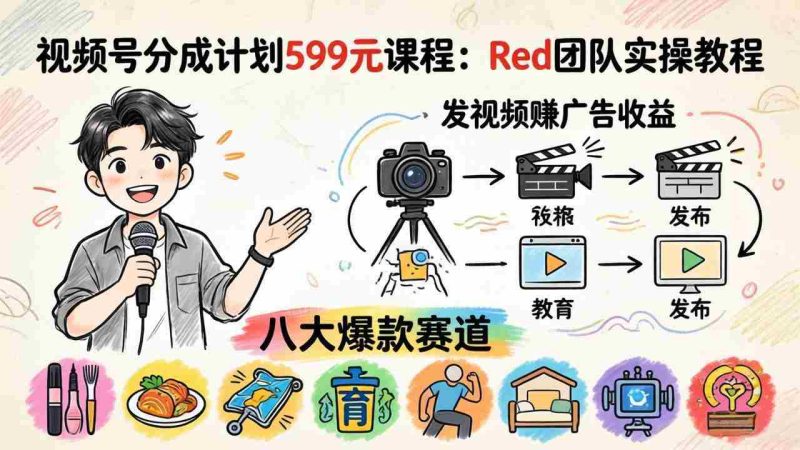 （18088期）视频号分成计划599元课程：Red团队实操教程，发视频赚广告收益，八大爆款赛道全掌握-有道网创