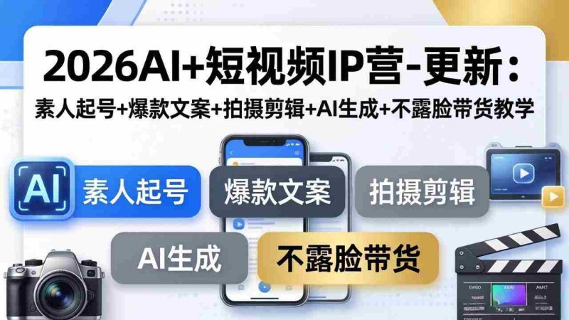 （17932期）2026AI+短视频IP营-更新：素人起号+爆款文案+拍摄剪辑+AI生成+不露脸带货教学-有道网创