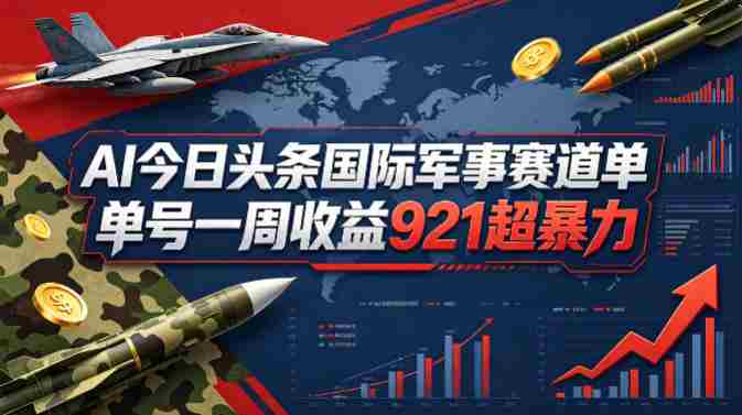 AI今日头条国际军事赛道，单号一周收益921，超暴力-有道网创