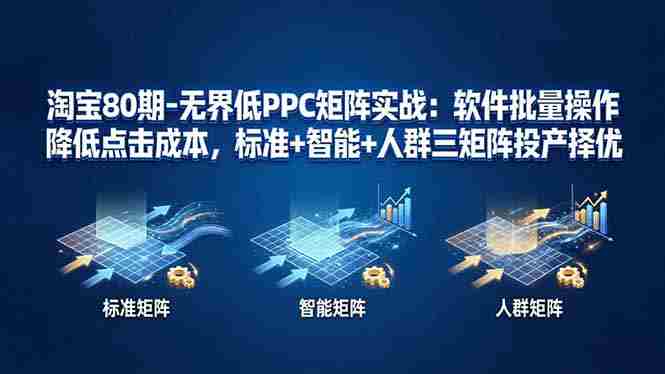（17987期）淘宝80期-无界低PPC矩阵实战：软件批量操作降低点击成本，标准+智能+人群三矩阵投产择优-有道网创