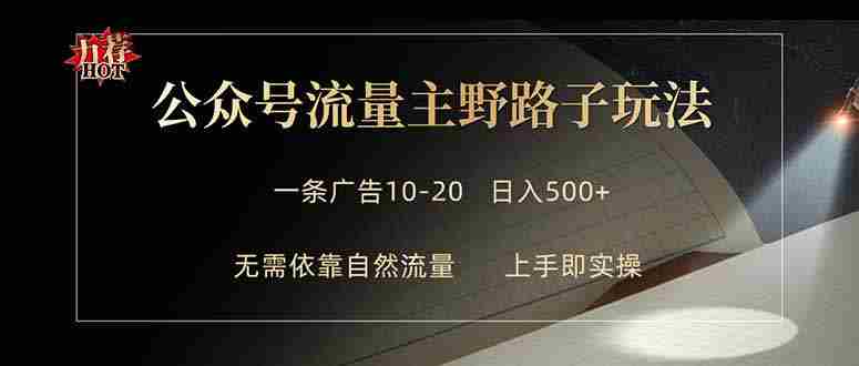 (18178期)公众号流量主野路子玩法 单条广告10-20元 日入500+-有道网创