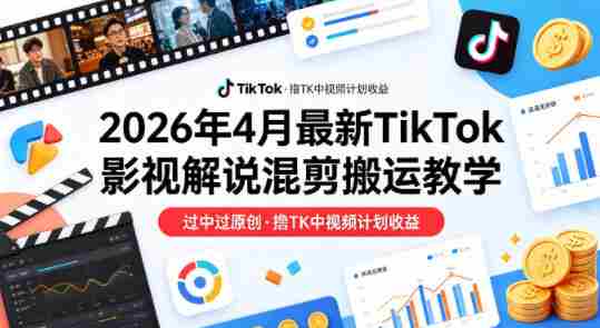26年4月最新TikTok影视解说混剪搬运教学，过中过原创，撸TK中视频计划收益-有道网创